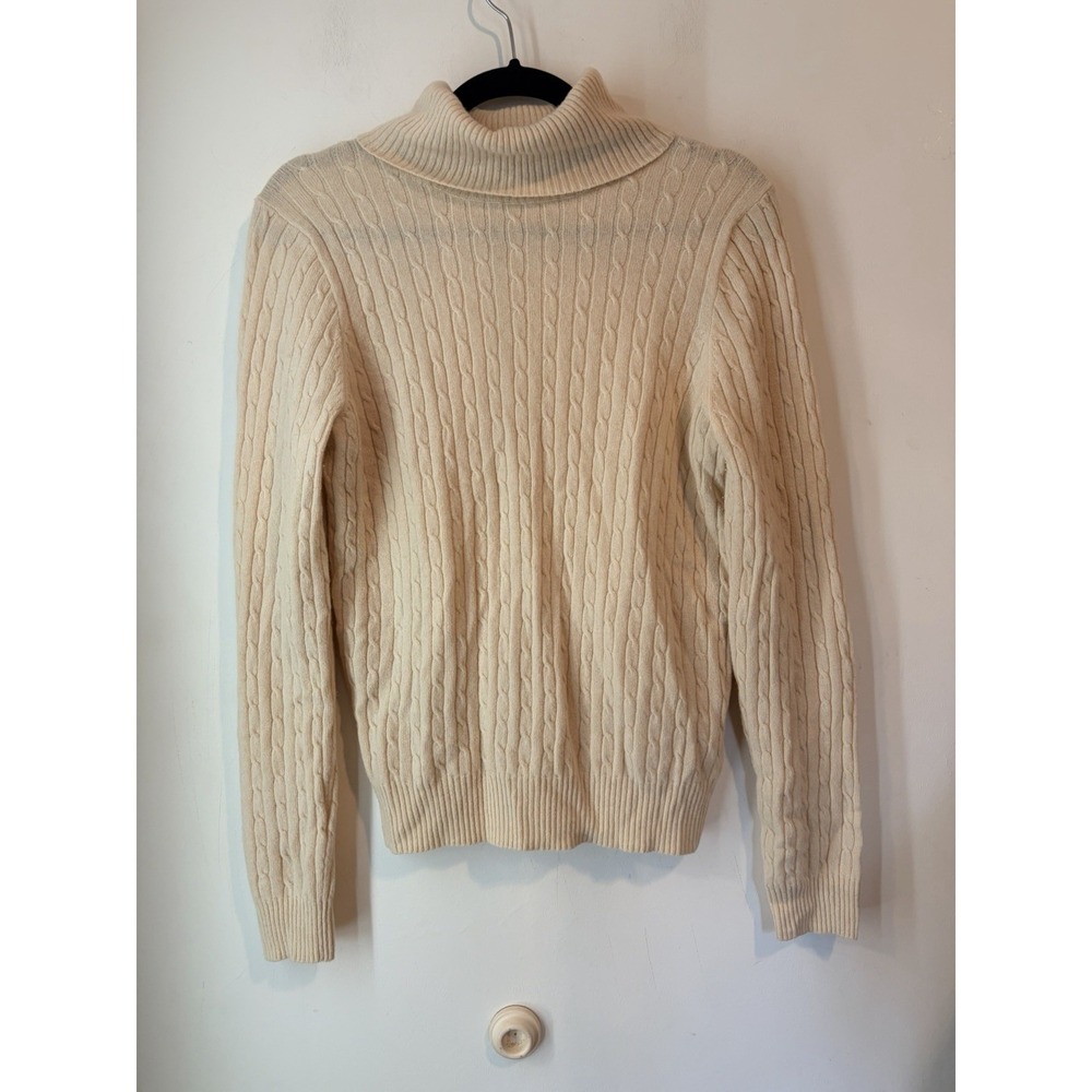Vintage Y2K J Crew Cable‎ Knit Turtleneck Sweater Cashmere Wool L Cream